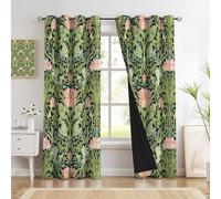 Rideau Occultant Salon Motifs Floraux Et Feuilles Impression Végétale sans Couture Thermique Isolant Anti Froid Polyester Rideaux De Fenêtre pour Chambre Cuisine Décoration 117 X 137 Cm (2 Panneaux)