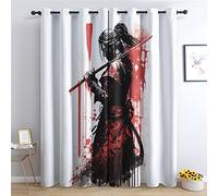 Rideau Occultant Samouraï Japonais - Lot de 2 Rideaux Thermiques Isolants Anti Froid Imprimé pour Salon Chambre Fenetre Cuisine, Rideaux et Draperies Intérieurs à Oeillets, 110x215 cm (LxH)