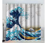 Rideau Occultant Style Japonais 3D Impression Polyester Rideau Art Japonais Rideau Chambre Salon Rideaux Oeillets Décor Intérieur 220x215 cm LxH