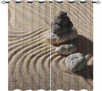 Rideau Occultant Style Japonais Imprimé 3D Lot de 2 Rideaux Occultants Thermique Isolant Tenture Opaque à Oeillets Plage Rideau Enfant Chambre Salon Fenêtres Décoration 2X 75x166 cm LxH A/3480