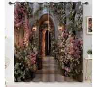 Rideau Occultant Style Rêve, Rideaux Arche Architecture Fleurs Escaliers pour Salon Chambre Bureau, Draperies Intérieurs à Oeillets Lot de 2, L70×H160 cm