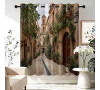Rideau Occultant Style Style Classique, Rideaux Rétro Rues Architecture pour Restaurant Couloir, Draperies Intérieurs à Oeillets Lot de 2, L117×H230 cm
