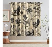 Rideau Occultant Tête de Mort Gothique, Rideaux Thermiques, Motif Crâne Gothique, Decoration Maison, Tenture à Oeillets pour Salon Chambre Fenetre, L 140 x H 220, 2 Pièces - X778