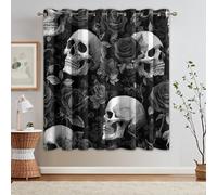 Rideau Occultant Tête de Mort Gothique, Rideaux Thermiques, Motif Crâne Gothique, Decoration Maison, Tenture à Oeillets pour Salon Chambre Fenetre, L 140 x H 220, 2 Pièces - X760