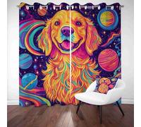 Rideau Occultant Thermique Amoureux des Chiens Golden Retriever 2 Pièces Rideaux Opaque 3D Anti Chaleur et Froid Science Fiction Planète Décoration de Fenêtre Isolation Acoustique Salone 91.5 x 214cm