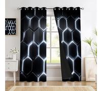 Rideau Occultant Thermique Anti Froid Grille Alvéolaire Moderne 3D, 140Lx220H Cm Lot De 2 À Oeillets, Tenture Opaque Géométrie Futuriste Decoration pour Chambre Salon Intérieurs, Noir