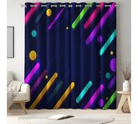 Rideau Occultant Thermique en Microfibre, à Oeillets, Isolant Contre Le Froid et la Chaleur, 2 Panneaux, L 140 x H 240 cm, Bleu, Géométrique Lumineux Lignes, pour Chambre et Salon
