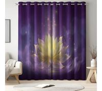 Rideau Occultant Thermique en Microfibre, à Oeillets, Isolant contre le Froid et la Chaleur, 2 Panneaux, L 140 x H 240 cm, Violet, Dessin Animé Faisceaux Lumineux Lotus, pour Chambre et Salon