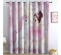 Rideau Occultant Thermique Fille Ballerine De Dessin Animé avec Une Licorne L 140 X H 245 cm Rideau Occultant Opaque imprimés en 3D, Oeillets Lot de 2 Isolant Chambre Enfant