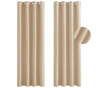 Rideau Occultant Thermique Isolant 230 x 75 cm 100% Bloquer Lumière, Anti-UV Rideaux Salon Moderne Lot de 2 pour Chambre Fenêtre Salon, Beige