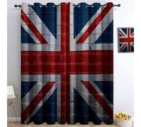 Rideau Occultant Thermique Isolant Anti Froid à Oeillets 280 x 245 cm Drapeau Britannique Anti Bruit Décoration de Rideau pour Chambre Salon, Bleu
