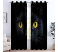 Rideau Occultant Thermique Isolant Anti Froid, Rideaux œillets Moderne Decoration Chambre Maison Salon Intérieurs, 140L x 260H cm (2 Panneaux) Chat Animal Yeux Mystère Animal Compagnie Mignon Noir