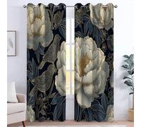 Rideau Occultant Thermique Isolant Anti Froid, Rideaux œillets Moderne Decoration Chambre Maison Salon Intérieurs, 117L x 229H cm (2 Panneaux) Pivoine Oiseau Classique Illustration Rétro Bleu Foncé