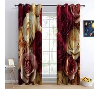 Rideau Occultant, Thermique Isolant Anti Froid, rideaux œillets Roses Bouquets Fleurs Textures Élégance, Lavable en machine, Doux et confortable, 117L x 229H cm (2 Panneaux) Chambre Cuisine Balcon