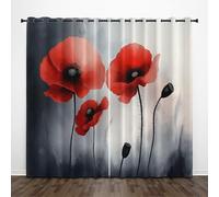 Rideau Occultant Thermiques Anti Froid, Abstrait Floral Rideau Isolant Anti-Bruit, 140x225 cm Rideau Noir Décoration de Fenêtre Rideaux Fleur De Pavot Rouge Pétales Design Thermiques Opaque Occultant