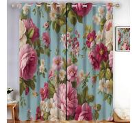 Rideau Occultant Thermiques Anti Froid, Fleurs Roses Rideau Isolant Anti-Bruit, Économie D'Énergie, Idéal pour Chambre Et Salon, 117 X 137 Cm, Romance Rétro, 2 Pièces