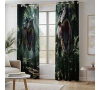 Rideau Occultant Thermiques Anti Froid, Jungle Dinosaures Animaux Style Cinéma Vert Foncé Rideaux à Oeillets Isolant Anti-Bruit pour Chambre et Salon Chambre Enfant, 85L X 200H cm (2 Panneaux)