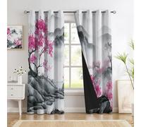 Rideau Occultant Thermiques Anti Froid, Montagnes Nuages Et Brume Rideau Isolant Anti-Bruit, Économie D'Énergie, Idéal pour Chambre Et Salon, 140 X 225 Cm, Style Peinture L'Encre, 2 Pièces