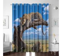 Rideau Occultant Thermiques Anti Froid Tropical Animal Léopard 220x215 cm Rideaux Opaques pour Salon Chambre, 3D Imprimés Design Moderne avec Oeillet Fenêtres de Cuisine