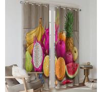 Rideau Occultant Thermiques Beige, Fruits Tropicaux Dessin Animé Lot de 2 Rideau Isolant Anti-Bruit, Économie d'Énergie, Idéal pour Chambre Salon Fenetre, 140 x 245 cm