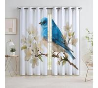 Rideau Occultant Thermiques Blanc, Fleurs Simples en Forme D'Oiseau Lot de 2 Rideau Isolant Anti-Bruit, Économie d'Énergie, Idéal pour Chambre Salon Fenetre, 75 x 166 cm