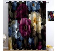 Rideau Occultant Thermiques Brun Café, Vintage Roses Pivoines Romance Lot de 2 Rideau Isolant Anti-Bruit, Économie d'Énergie, Idéal pour Chambre Salon Fenetre, 140 x 260 cm