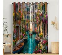 Rideau Occultant Thermiques Canal Paysage, Lot de 2 Rideaux à Oeillets Décoration, Désign Ville Architecture Phonique Isolation Chambre Rideaux Salon Coloré Motifs 132L X 213H cm