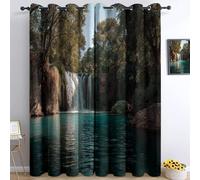 Rideau Occultant Thermiques Cinématographique 2 Panneaux À Œillets pour Maison Decoration - Chambre Salon, Rideau Opaque Forêts Cascades Lacs Draperies Intérieurs Multicolore 117 X 229 Cm (Lxh)