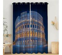 Rideau Occultant Thermiques Colisée, Lot de 2 Rideaux à Oeillets Décoration, Désign Architecture De La Ville Phonique Isolation Chambre Rideaux Salon Bleu foncé Motifs 140L X 200H cm