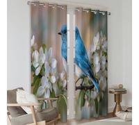 Rideau Occultant Thermiques Crème, Animaux Oiseaux Fleurs Lot de 2 Rideau Isolant Anti-Bruit, Économie d'Énergie, Idéal pour Chambre Salon Fenetre, 75 x 166 cm