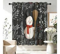 Rideau Occultant Thermiques Enfant Bonhomme De Neige d'hiver Naturel - Feuilles Grises Rideaux Imprimé pour Salon Chambre Fenetre, Rideaux Intérieurs à Oeillets, 140L X 260H cm (2 Panneaux)