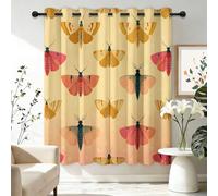 Rideau Occultant Thermiques Enfant Papillons De Nuit Modernes Et Colorés - Jaune Moutarde Rideaux Imprimé pour Salon Chambre Fenetre, Rideaux Intérieurs à Oeillets, 70L X 240H cm (2 Panneaux)