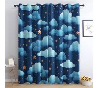 Rideau Occultant Thermiques Etoile Nuage Enfant - Lot de 2 Rideaux Imprimé pour Salon Chambre Fenetre Cuisine, Rideaux et Draperies Intérieurs à Oeillets, 140x240 cm (LxH)