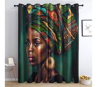 Rideau Occultant Thermiques Femme Africaine - Lot de 2 Rideaux Imprimé pour Salon Chambre Fenetre Cuisine, Rideaux et Draperies Intérieurs à Oeillets, 140x200 cm (LxH)