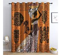 Rideau Occultant Thermiques Femme Africaine - Lot de 2 Rideaux Imprimé pour Salon Chambre Fenetre Cuisine, Rideaux et Draperies Intérieurs à Oeillets, 140x240 cm (LxH)