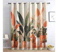 Rideau Occultant Thermiques Feuilles Tropicales - Rideau Plante Botanique Feuille Verte, Lot de 2 Rideaux à Oeillets pour Decoration Chambre Salon, Draperies Intérieurs Fenetre, 140x180 cm (LxH)