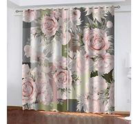 Rideau Occultant Thermiques Fleurs Roses Double Rideaux Occultant Thermique avec Oeillets Rideau Salon Moderne pour Enfant , Fenêtre à Obscurcissement et Isolation 2 x 140 x 250 cm