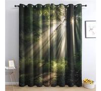 Rideau Occultant Thermiques Forêt Nature - Lot de 2 Rideaux Imprimé pour Salon Chambre Fenetre Cuisine, Rideaux et Draperies Intérieurs à Oeillets, 117x137 cm (LxH)