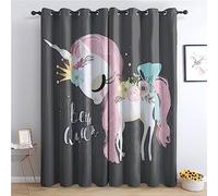 Rideau Occultant Thermiques Licorne Fille - Lot de 2 Rideaux Imprimé pour Salon Chambre Fenetre Cuisine, Rideaux et Draperies Intérieurs à Oeillets, 140x160 cm (LxH)