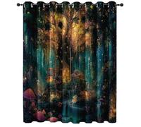 Rideau Occultant Thermiques - Lot de 2 Panneaux Fantastique Forêt Magique Plantes Et Champignons Imprimé pour Chambre Fenetre Cuisine, Bleu foncé Oeillets Rideaux Draperies, 85L X 200H cm