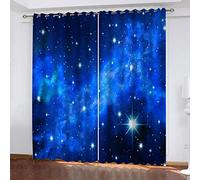 Rideau Occultant Thermiques - Lot De 2 Rideaux À Oeillets Décoration De Fenêtre, pour Chambre Et Salon Cuisine, 3D Paysage De Ciel Étoilé Bleu Motif Draperie Enfants Phonique Intérieurs 140X160cm