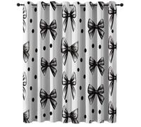Rideau Occultant Thermiques Minimaliste Peint À La Main Pois Nœud Imprimé pour Salon Chambre Fenetre Cuisine, Noir Blanc Rideaux Intérieurs à Oeillets, 120L X 175H cm (2 Panneaux)