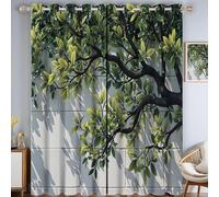 Rideau Occultant Thermiques Mur De Briques Feuilles Vertes, Lot de 2 Rideaux à Oeillets Décoration, Désign Graffiti Phonique Isolation Chambre Rideaux Salon Vert Motifs 140L X 225H cm