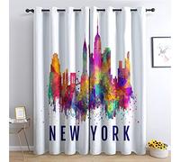 Rideau Occultant Thermiques New York - Lot de 2 Rideaux Imprimé pour Salon Chambre Fenetre Cuisine, Rideaux et Draperies Intérieurs à Oeillets, 140x220 cm (LxH)