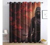 Rideau Occultant Thermiques Ninja Samouraï Japonais - Lot de 2 Rideaux Imprimé pour Salon Chambre Fenetre Cuisine, Rideaux et Draperies Intérieurs à Oeillets, 75x166 cm (LxH)