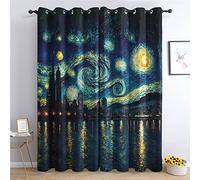 Rideau Occultant Thermiques Nuit étoilée de Van Gogh - Lot de 2 Rideaux Imprimé pour Salon Chambre Fenetre Cuisine, Rideaux et Draperies Intérieurs à Oeillets, 110x215 cm (LxH)