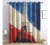 Rideau Occultant Thermiques Paris - Rideau Tour Eiffel Vintage Paris France, Lot de 2 Rideaux à Oeillets pour Decoration Chambre Salon, Draperies Intérieurs Fenetre, 140x220 cm (LxH)