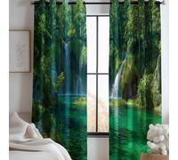 Rideau Occultant Thermiques Paysages Naturels 2 Panneaux À Œillets pour Maison Decoration - Chambre Salon, Rideau Opaque Forêt Animaux Cascade Draperies Intérieurs Fenetre Vert 140 X 260 Cm (Lxh)
