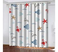 Rideau Occultant Thermiques Phonique Enfant Chambre Garcon Fille 3D Poisson Étoile De Mer De Dessin Animé 140X160Cm Rideau Salon Moderne Lot De 2 Rideaux Et Draperies Intérieurs Anti Chaleur À Oeil