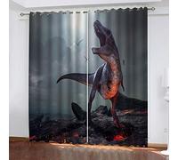 Rideau Occultant Thermiques Phonique Enfant Garcon Fille Dinosaure Animal Magma Rouge Motif 140X160Cm Rideaux Isolant Thermique Anti Chaleur A Oeillets Lot De 2 Rideaux Fenetre Chambre Salon Moderne